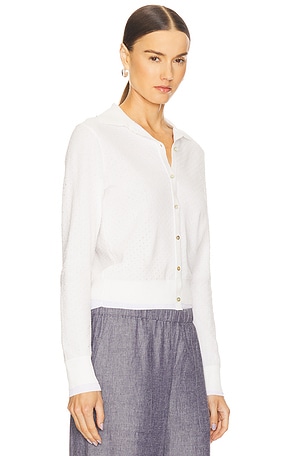 Vince Double Layer Mesh Cardigan in White