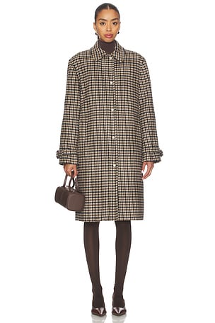 Plaid Car Coat With Faux Leather Trim Vince