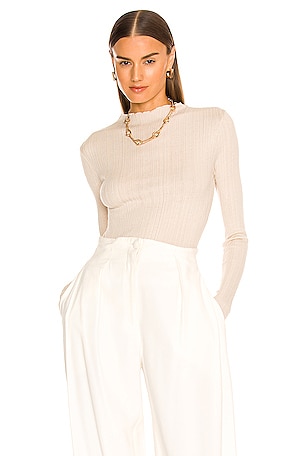 Vince Variegated Mock Neck Long Sleeve in Dark Ivory REVOLVE