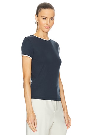 Vince Tipped Short Sleeve Crew in Navy