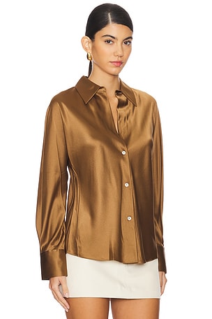 Vince Bias Long Sleeve Blouse in Tan