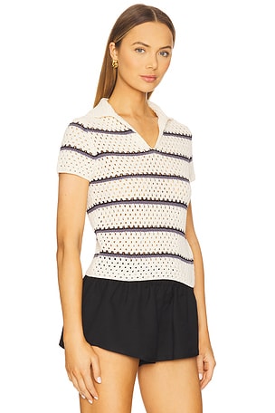 Vince Macrame Stripe Henley Top in Cream