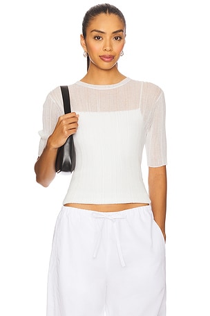 Double Layer Rib Elbow Sleeve Top Vince
