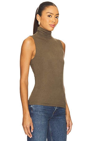 Vince Sleeveless Turtleneck Top in Olive