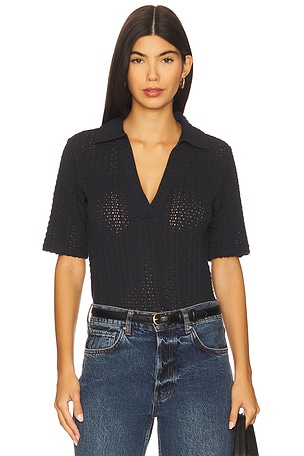 Elbow Sleeve Polo Top Vince