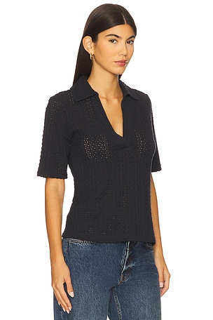Vince Elbow Sleeve Polo Top in Navy