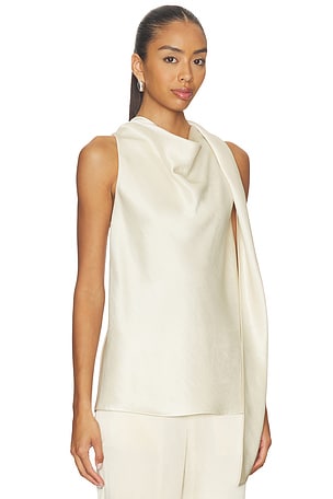 Vince Fluid Satin Scarf Top in Ivory