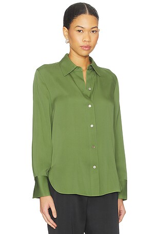Vince Long Sleeve Button Down Blouse in Green