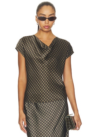 Ombre Plaid On Cowl Neckcap Sleeveless Blouse Vince