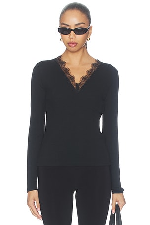 Lace Trim Longsleeve V Neck Top Vince
