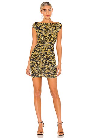 Versace Jeans Couture Paisley Gold Print Dress in Nero | REVOLVE
