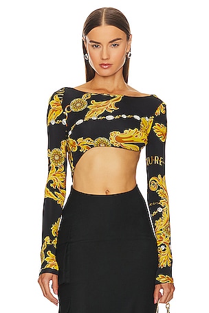 Versace Jeans Couture Long Sleeve Bodysuit in Black & Gold