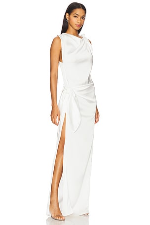 Vaillant Draped Sleeveless Knot Dress in White