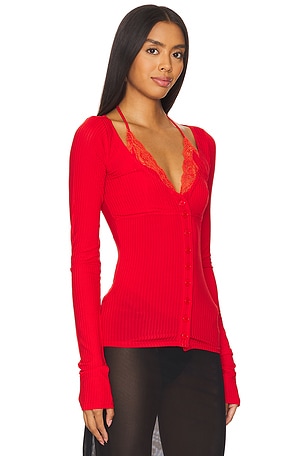 Vaillant Ribbed Jersey Cardigan With Bra Top in Red
