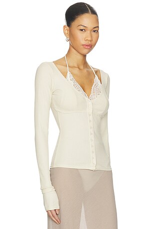 Vaillant Ribbed Jersey Cardigan in Ivory. Size 40. Also