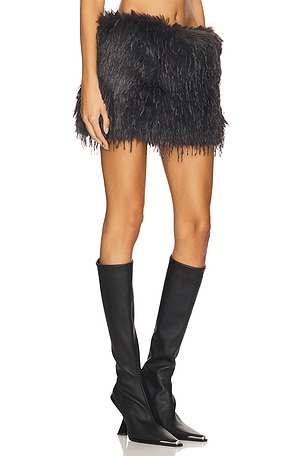 Vaillant Faux Feather Mini Skirt in Black