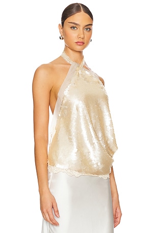 Vaillant Sequin Halter Top in Metallic Neutral