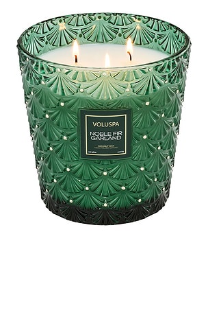 Voluspa Noble Fir Garland 3 Wick Hearth Candle in Green