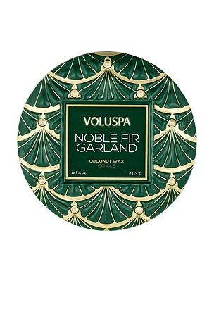 Voluspa Noble Fir Garland Mini Tin Candle in Green