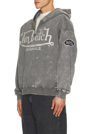 Von Dutch Quarter Zip Boxy Hoodie in Grey