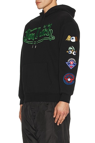 Von Dutch Logo Sleeve Patches Hoodie in Black