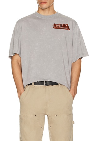 Von Dutch Eagle Skull Boxy Crop Tee in Grey