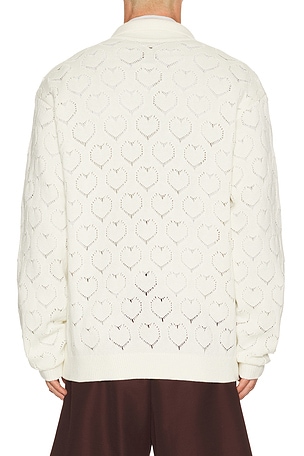 vowels Eyelet Knitted Zip Up in White