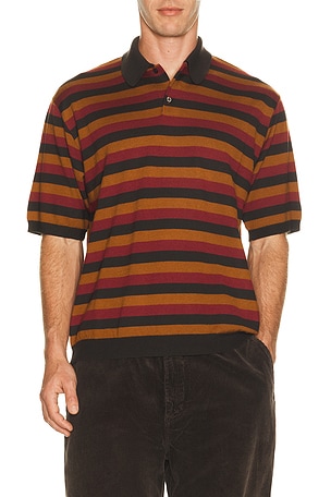 Long Sleeve Knitted Stripe Polo vowels