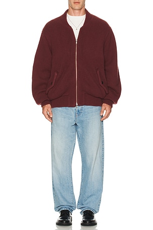 vowels Knitted Bomber Jacket in Red