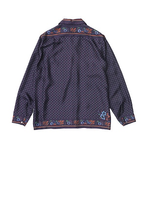 vowels Long Sleeve Silk Scarf Shirt in Purple. Size 4. Also