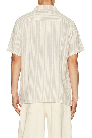 Vintage Summer Basket Weave Camp Shirt in Tan