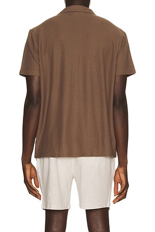 Vintage Summer Beach Pique Camp Shirt in Brown