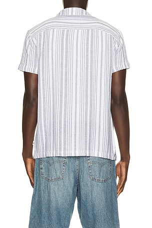 Vintage Summer Basket Weave Camp Shirt in Navy