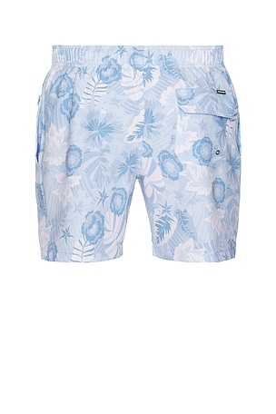 Vintage Summer Seersucker Stretch Volley Swim Short in Baby Blue