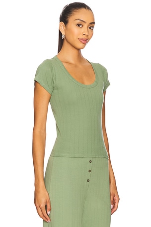 VIR VITA Scoop Pointelle Tee in Sage. Size XS. Also