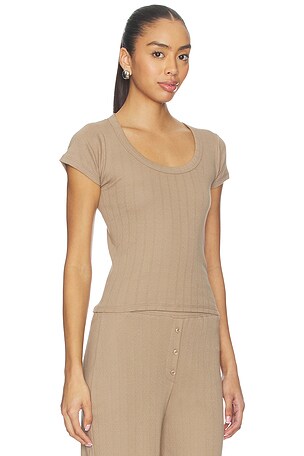 VIR VITA Pointelle Scoop Tee in Brown