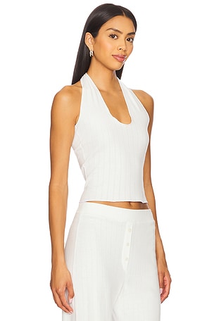 VIR VITA Pointelle Halter Top in White