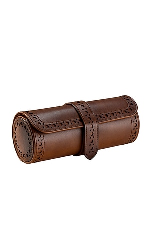 WOLF Brogue Triple Watch Roll in Brown