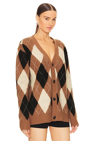 WAO Argyle Sweater Cardigan in Brown