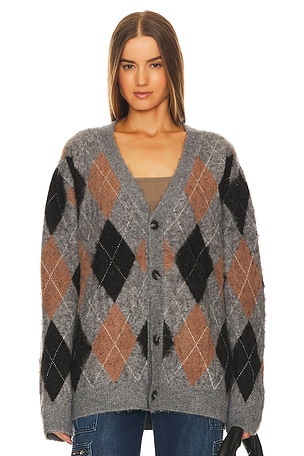 WAO Argyle Sweater Cardigan in Grey