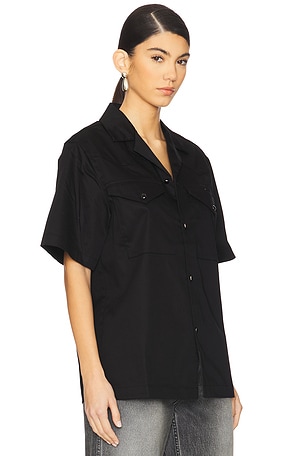 WAO Satin Western Short Sleeve Shirt in Black