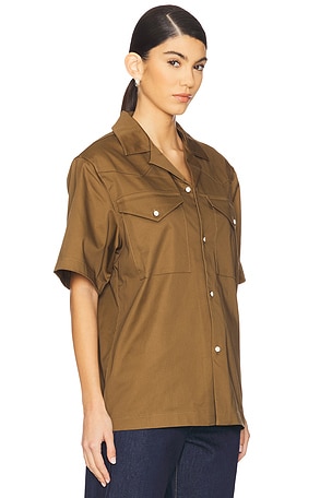WAO Satin Western Short Sleeve Shirt in Olive