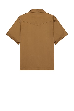 WAO Satin Western Short Sleeve Shirt in Brown