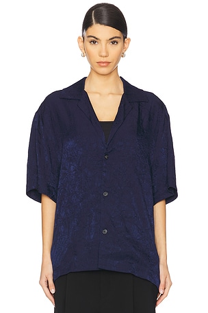 WAO Crinkled Short Sleeve Shirt in Navy