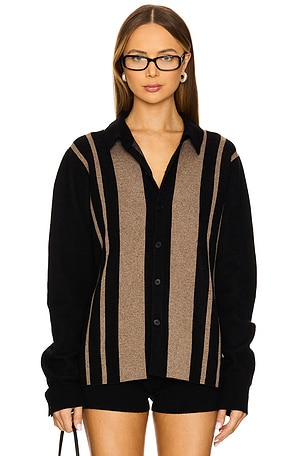 Vertical Stripe Knitted Work Shirt WAO