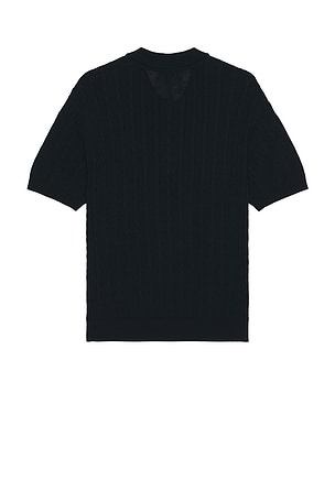 WAO Cable Knit Short Sleeve Polo in Navy