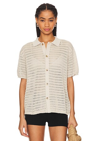 WAO Open Knit Short Sleeve Shirt in Cream