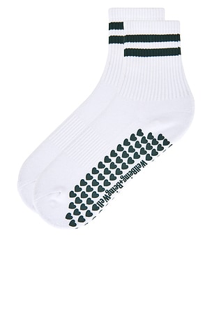 WellBeing + BeingWell Striped Half Crew Grip Sock in White