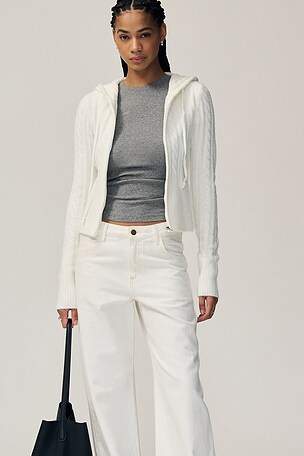 Rorie Cable Knit Hoodie in Blanc White WellBeing + BeingWell