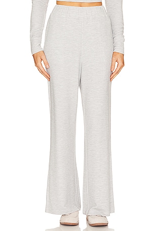 Off White Brushed High Waist Wide Leg Knit Pants